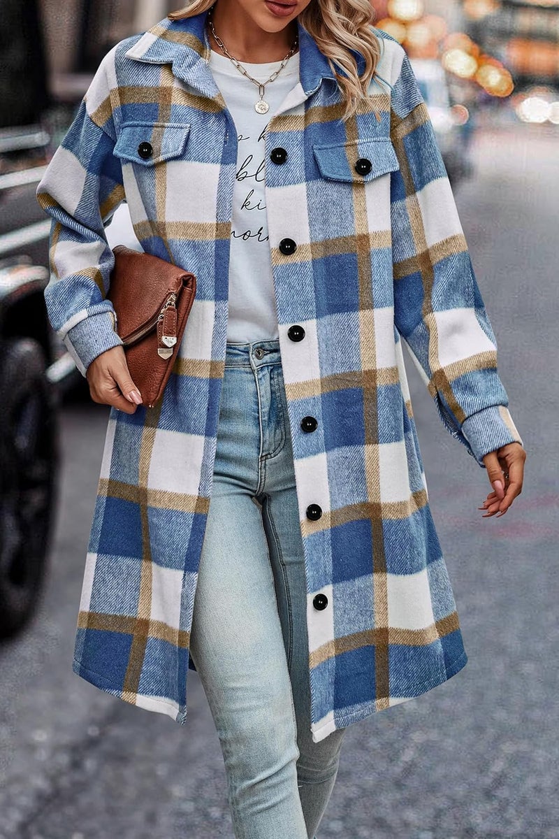 PRETTYGARDEN Store Womens Plaid Shacket Jacket Fall Fashion 2026 Long Sleeve Button Up Flannel Shirt Winter Clothing Woolen Coats - Image 5